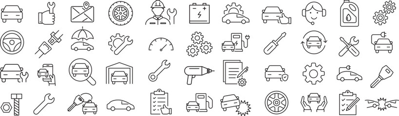 ベクターでモノクロのカーサービスに関する線画アイコンセット  © syoko