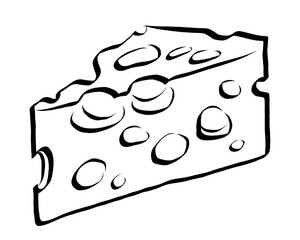 Hand drawn cheese. Maasdam. Organic farm food. Line icon illustration for logo, poster, menu. Isolated on white background.