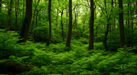 Obraz premium Dense Green Forest Sunlight