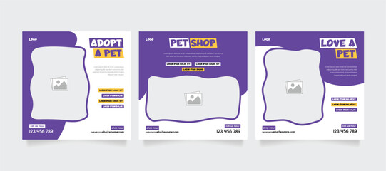 Set of pet care promotion Instagram banner.  Social media template pack. Pet adoption social media post template. Pet shop social media carousel template. 