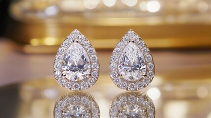 Stylish diamond earrings captured in a luxury dressing room setting.