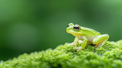 Obraz premium Tiny green frog on moss
