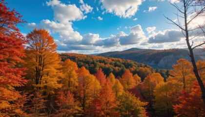 Vibrant Autumn Forest Landscape A Kaleidoscope of Red, Orange, and Yellow Leaves