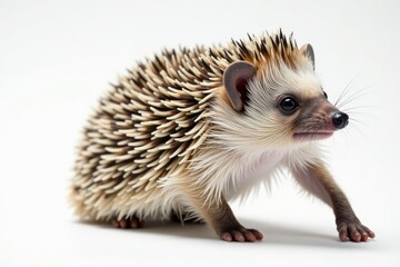Obraz premium Close-up of a hedgehog, facing right, against a seamless white backdrop, fauna, mammal, side profile