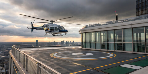 Military Helicopter Taking Off from Helipad