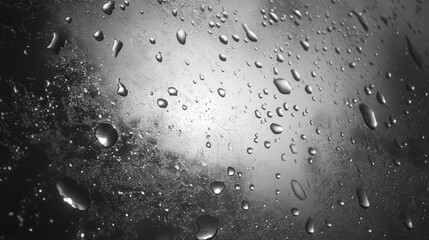 A glistening water droplet texture on a smooth glass surface, capturing the reflections of light.