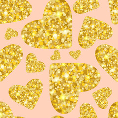 Seamless pattern with golden hearts. Vector illustration.