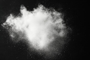 White powder explosion on black background