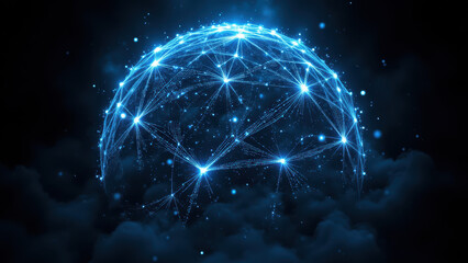 Obraz premium Cybersecurity globe with interconnected nodes representing data protection and digital safety.