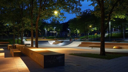 Obraz premium Serene Night at the Skatepark: Illuminated Urban Oasis