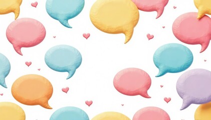 Seamless pastel speech bubble pattern on white background, vibrant, kawaii, playful