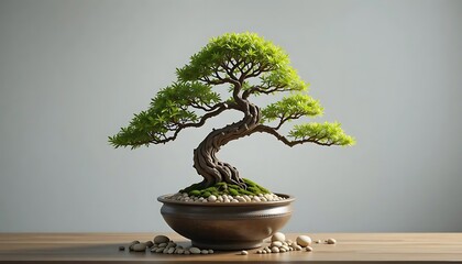 Bonsai Tree Artistry Detailed View of Miniature Tree and Decorative Pot