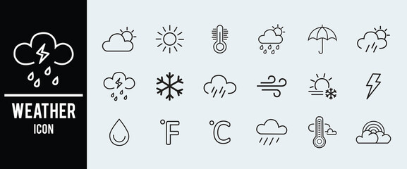 Weather Stroke icon collections. Containing Spring, Hail, Humidity, Fall, Fog, Winter, Snow, Wind, Rainy, and Seasons icons. Editable Stroke icon collection Outline icon .