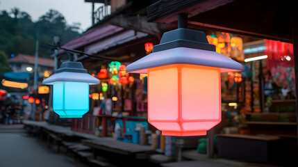 Colorful Illuminated Lanterns at Night Market