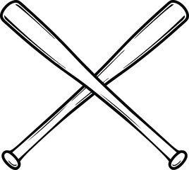 Crossed Baseball Bats Silhouette in Black and White