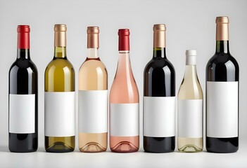 Fototapeta premium Set of white, rose, and red wine bottles. isolated on white background