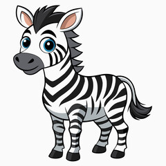 Cute cartoon zebra isolated on white background. Side view. Vector illustration.