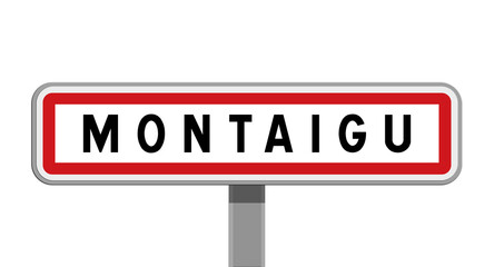 Panneau sur poteau central de ville de Montaigu, Vendée