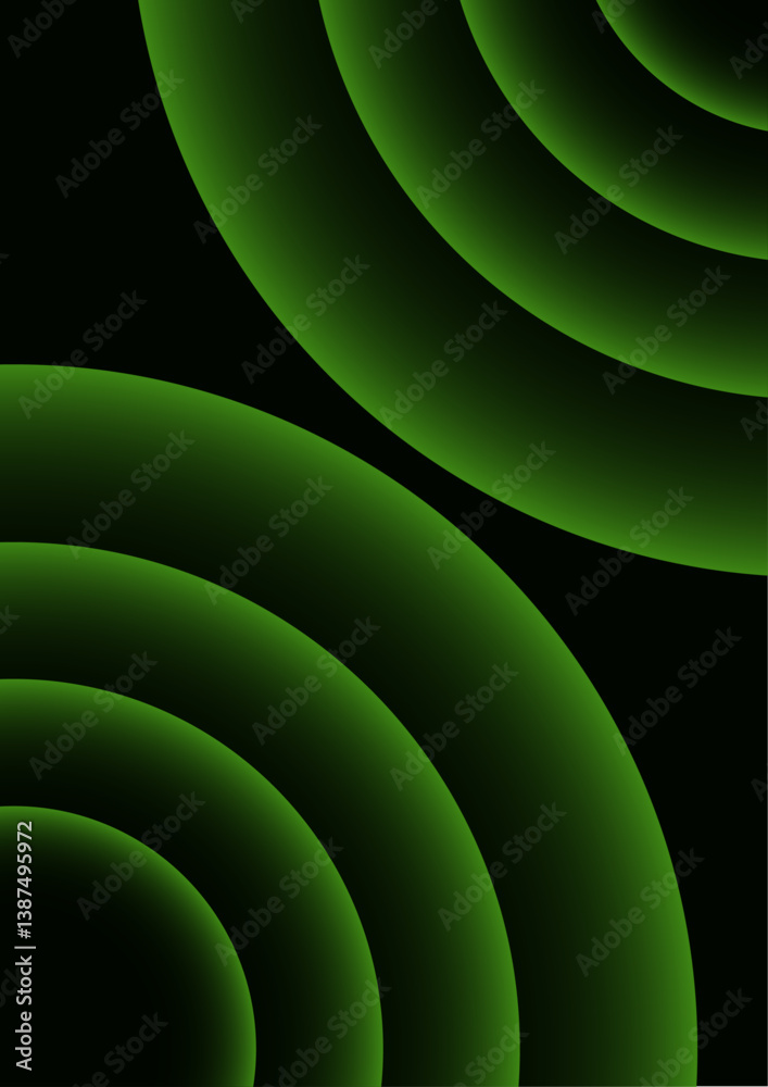 Poster abstract hypnotic rhythm of light and shadow with vibrant green concentric circles emerge from the d