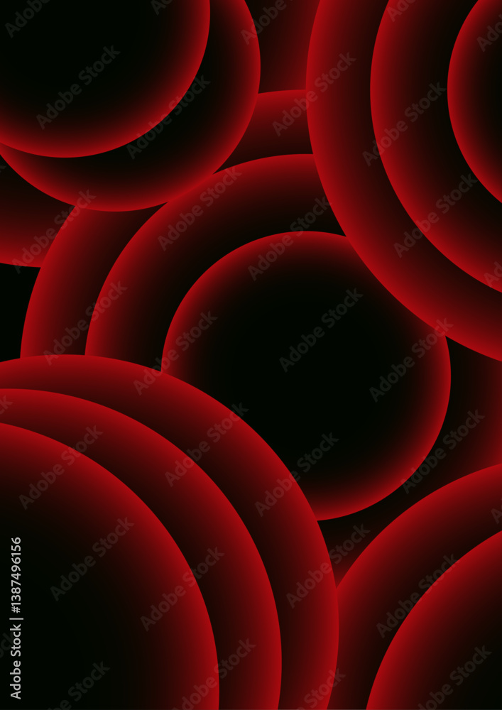 Poster abstract hypnotic rhythm of light and shadow with vibrant red concentric circles emerge from the dar