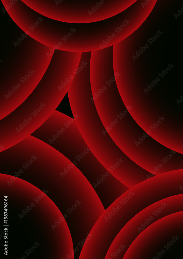 Poster abstract hypnotic rhythm of light and shadow with vibrant red concentric circles emerge from the dar