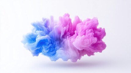 Naklejka premium A vibrant cloud of blue and pink ink swirls. Its presented against a plain white background, creating a simple composition. The image is high quality with soft lighting. The style is abstract and dre