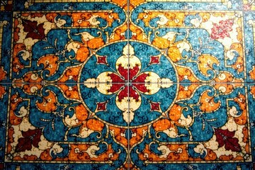 Obraz premium Geometric tile floor pattern, intricate design, color, home