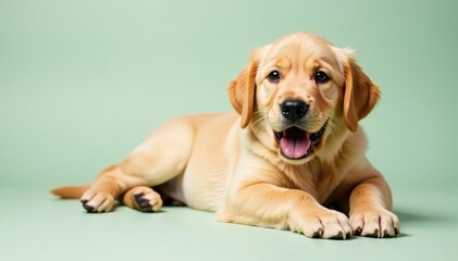 Golden Retriever puppy lying down, looking playful, adorable, animal portrait