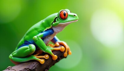 Green tree frog perched on white, vibrant colors, nature, frog legs, green