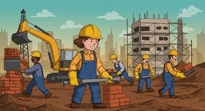animation labor day event workers employees labors hard-work