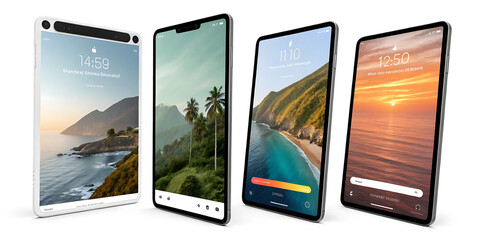 Variety of Touchscreen Mobile Phones on White Background