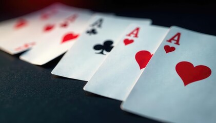 Obraz premium Playing cards arranged in a row showing an ace of each suit , arrangement, spades