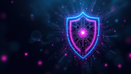 A vibrant shield logo signifying cybersecurity protection with a futuristic design.