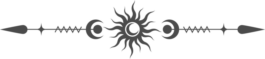 Celestial frame with lines of stars. Magic border with mystic moon and sun. Tarot fantasy ornament. Elegant divider with esoteric symbols and spiritual elements