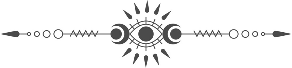 Celestial frame with lines of stars. Magic border with mystic moon and sun. Tarot fantasy ornament. Elegant divider with esoteric symbols and spiritual elements © Chorna_L