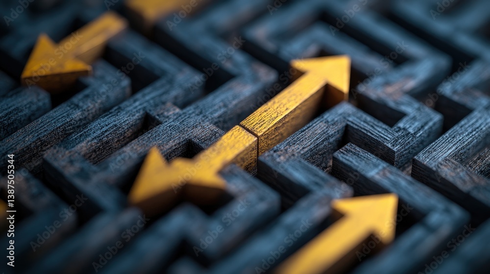 Poster arrows arranged in a maze-like pattern, symbolizing decision-making and strategy.