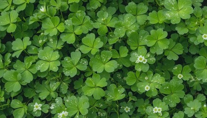 Obraz premium Vibrant Green Clover Leaf Background Delicate White Flowers and Lush Foliage