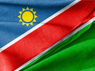 Close-Up of Wrinkled Namibia National Flag Textile with Vibrant Colors