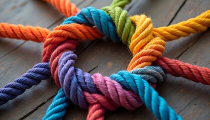 Colorful ropes tied in a knot