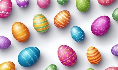 Obraz premium Colorful Easter eggs spread across a white background for holiday decoration and celebration activities
