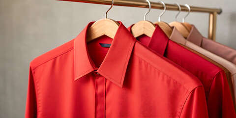 Red and Grey Shirts Hanging on Rack