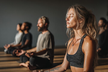 A diverse group of people doing a breathwork exercise in a mindfulness and meditation retreat