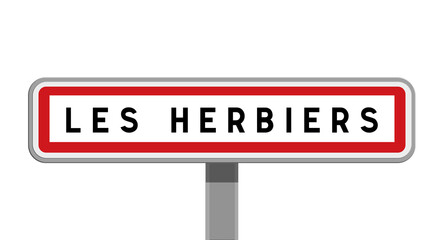 Panneau sur poteau central de ville des Herbiers, Vendée