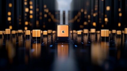 Abstract representation of digital data processing in a futuristic environment with glowing elements