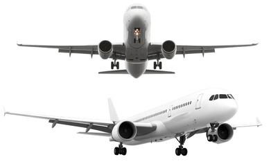 Obraz premium a plane in the sky from two different perspectives isolated on transparent background.