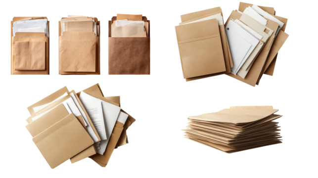 brown envelopes and paper isolated on transparent background	
