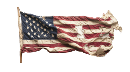A tattered american flag. isolated on transparent background	