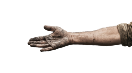 a dirty hand outstretched. isolated on transparent background	