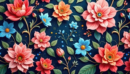 Intricate, flowing blossoms, continuous pattern, repeat, seamless floral pattern, graphic