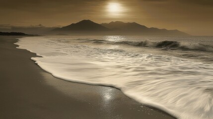 Obraz premium Serene Sunset Seascape: Coastal Tranquility at Golden Hour
